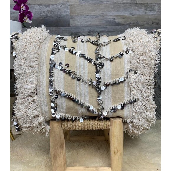 Moroccan Vintage Berber Handira Wedding Blanket Pillow 03YS00283 - Picture 1 of 10